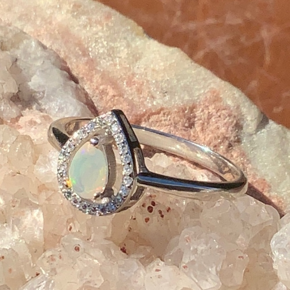 FIRE OPAL & CZ 925 STERLING SILVER RING, SIZE 9